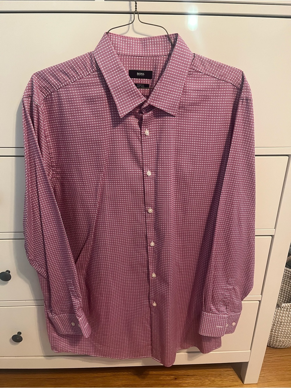 BOSS Men's Pink Patterned Dress Shirt - Size 18